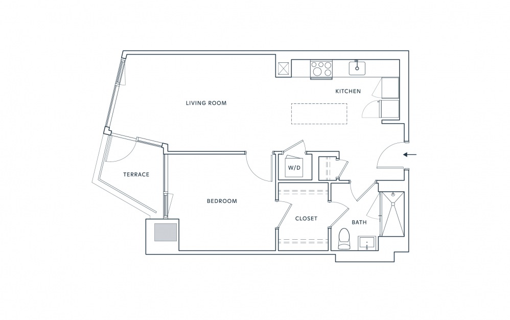 Residence 11 - 1 bedroom floorplan layout with 1 bath and 717 square feet.