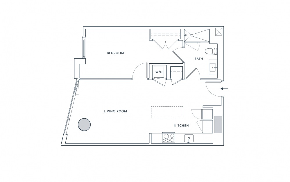 Residence 12 - 1 bedroom floorplan layout with 1 bath and 705 square feet.