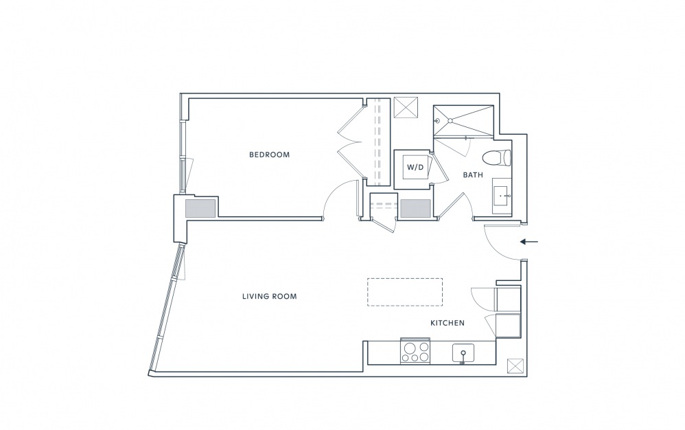 Residence 9 - 1 bedroom floorplan layout with 1 bath and 697 square feet.