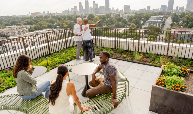 High-rise apartments with rooftop terrace garden in Old Fourth Ward Atlanta